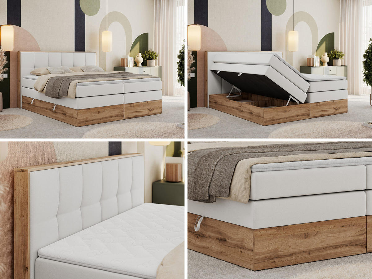 BOXSPRINGBETT ALBERO 1 KING 140/200 Weiß Kunstleder - H3 - Weiß, Holz/Textil (140/200cm) - MKS