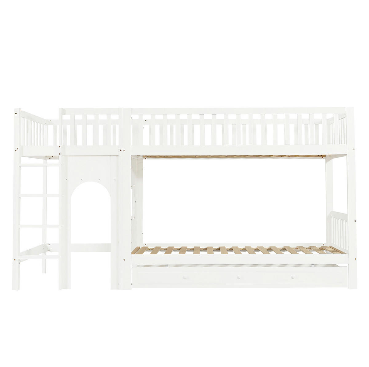 ETAGENBETT 90/200 cm aus Massivholz und MDF mit 4-stufiger Leiter und Rundum-Absturzschutz, Weiß/Natur - Weiß, Holz (90/200cm) - Redom