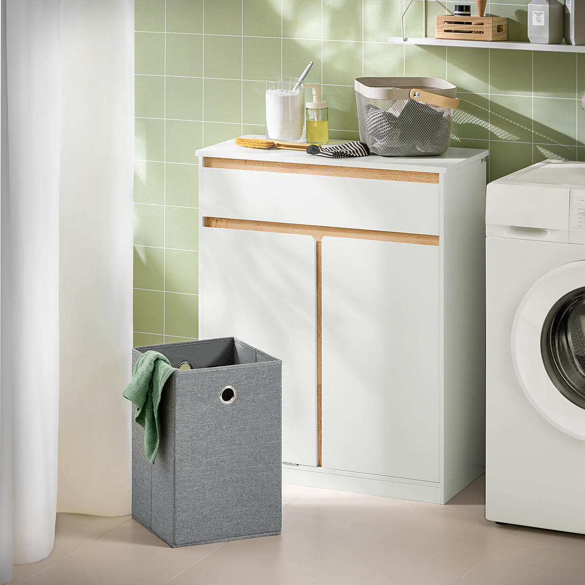 WÄSCHESCHRANK Weiß - Weiß, Holz/Holzwerkstoff (71/85/33cm) - SoBuy