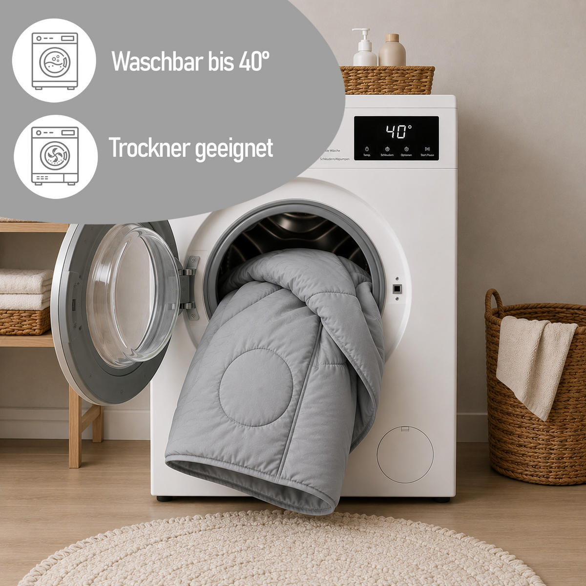VERWANDLUNGSDECKE 2 in 1 - Grau 135x200 cm - Grau, Textil (135/200cm) - Bestlivings