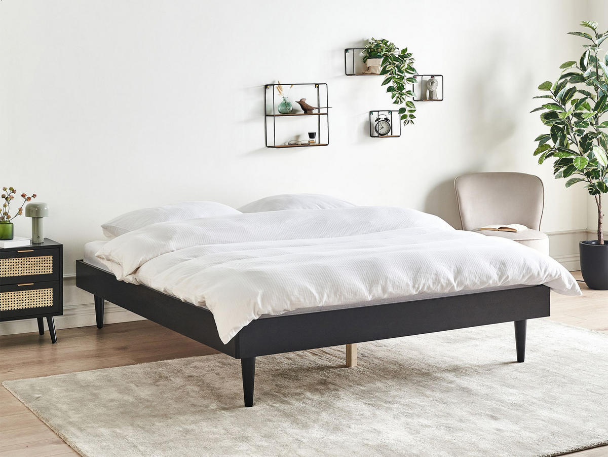 BETT mit Lattenrost 160x200 cm Schwarz Toucy - Schwarz, Holz (160/200cm) - Beliani