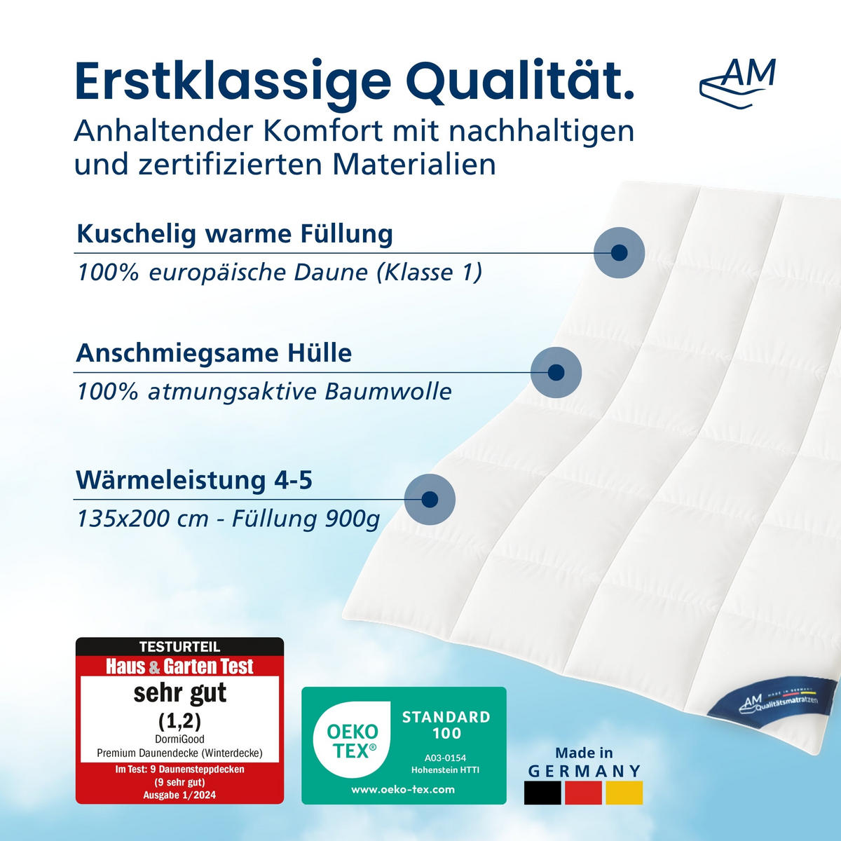 WINTER DAUNENDECKE 135/200 cm - Weiß, Textil (135/200cm) - AM Qualitätsmatratzen