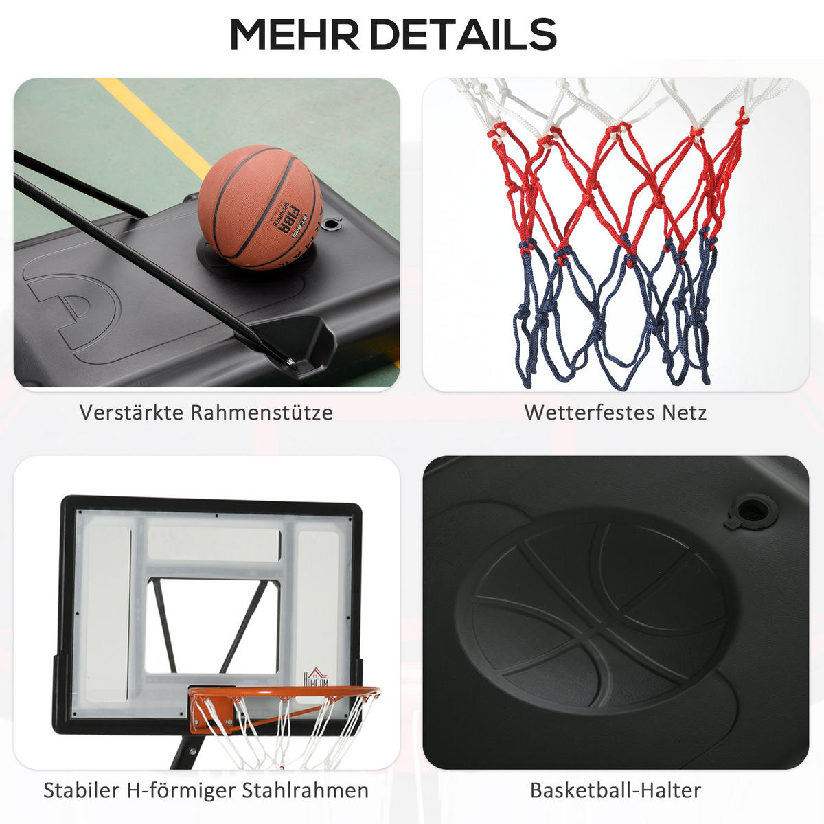 BASKETBALLSTÄNDER mit Rädern rollbar 210-260 cm höhenverstellbar Stahl Schwarz - Schwarz, Metall (60/90cm) - HOMCOM