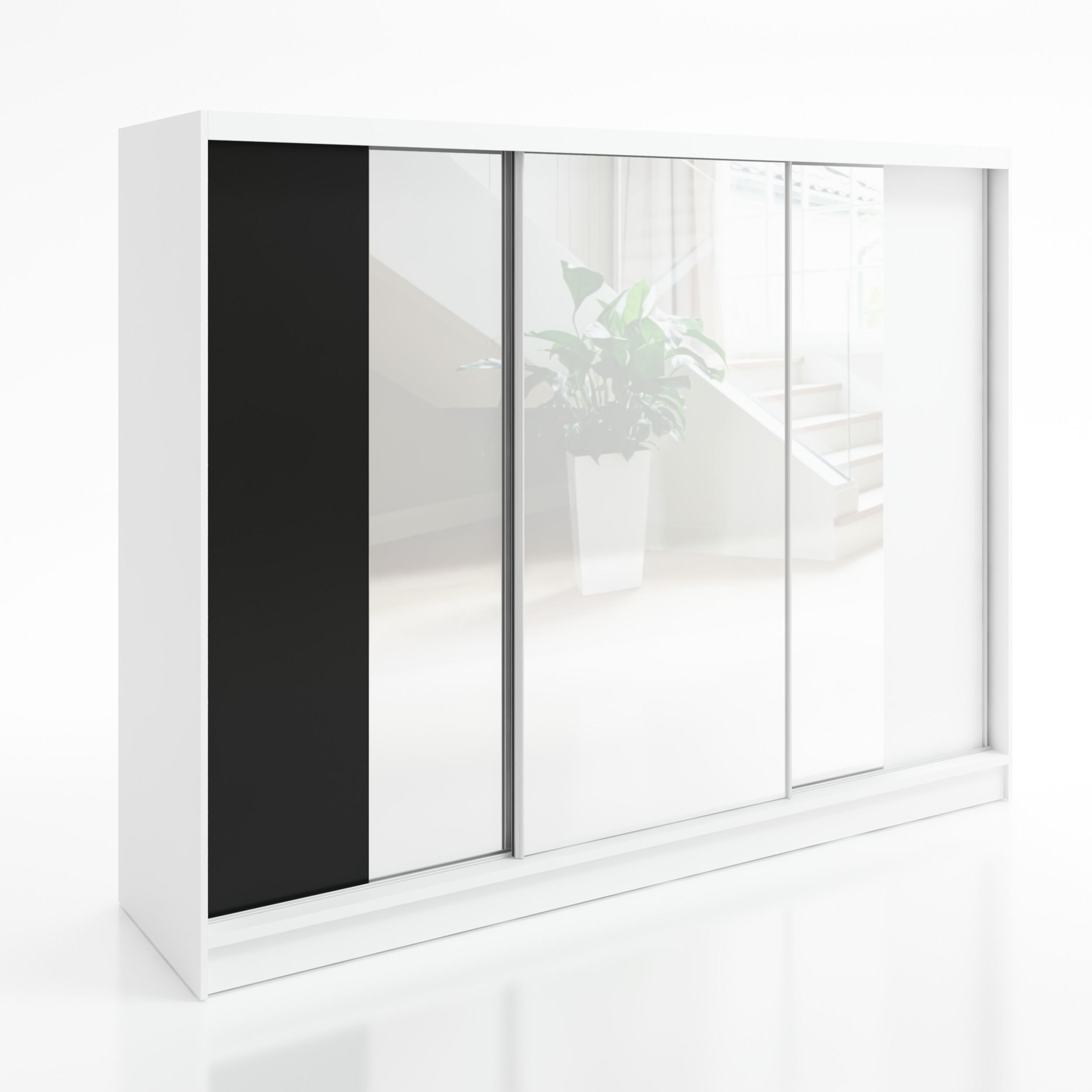 A&J MöbelLand Schwebetürenschrank Weiß, Schwarz, Weiß 200x215x60 cm