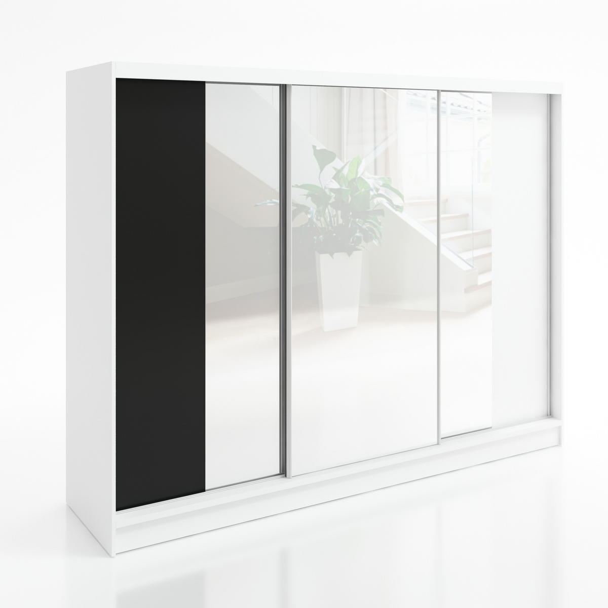 SCHWEBETÜRENSCHRANK 200 CM VIDA Farbe: Weiß, Schwarz, Weiß - Schwarz/Weiß, Holzwerkstoff (200/215/60cm) - A&J MöbelLand