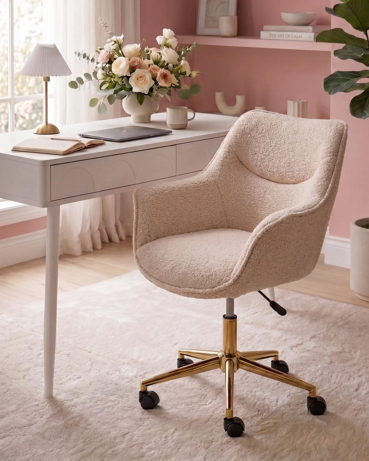 KANCELÁŘSKÁ ŽIDLE Bouclé Béžová Ardelle - béžová, textil (68/82/60cm) - Beliani