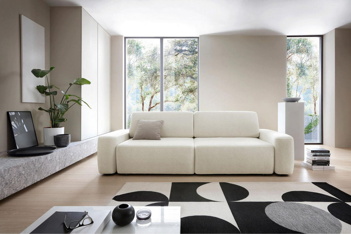 3-SITZER SOFA Baleo Creme Chenille-Bezug - Creme/Schwarz, Kunststoff/Textil (257/82/105cm) - Selsey