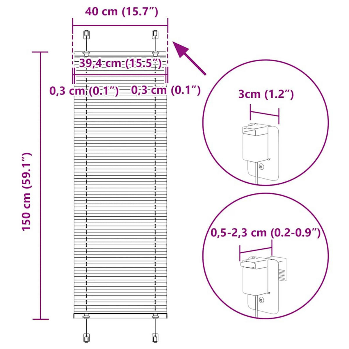 PLISSEE 40/150 cm Stoffbreite 39,4 cm aus Polyester Anthrazit - Anthrazit, Textil (40/150cm) - vidaXL