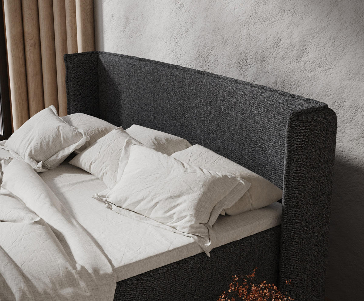 BOXBETT Monpelli Schwarz 160/200 cm mit Matratze und Topper - Schwarz, Holz/Holzwerkstoff (160/200cm) - Maison de Reve