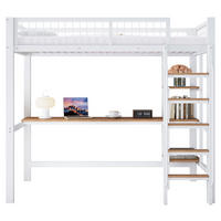 HOCHBETT 90/200 cm mit Schreibtisch und Regalen – Metall in Weiß/Natur - Weiß, Metall (90/200cm) - BEAOK