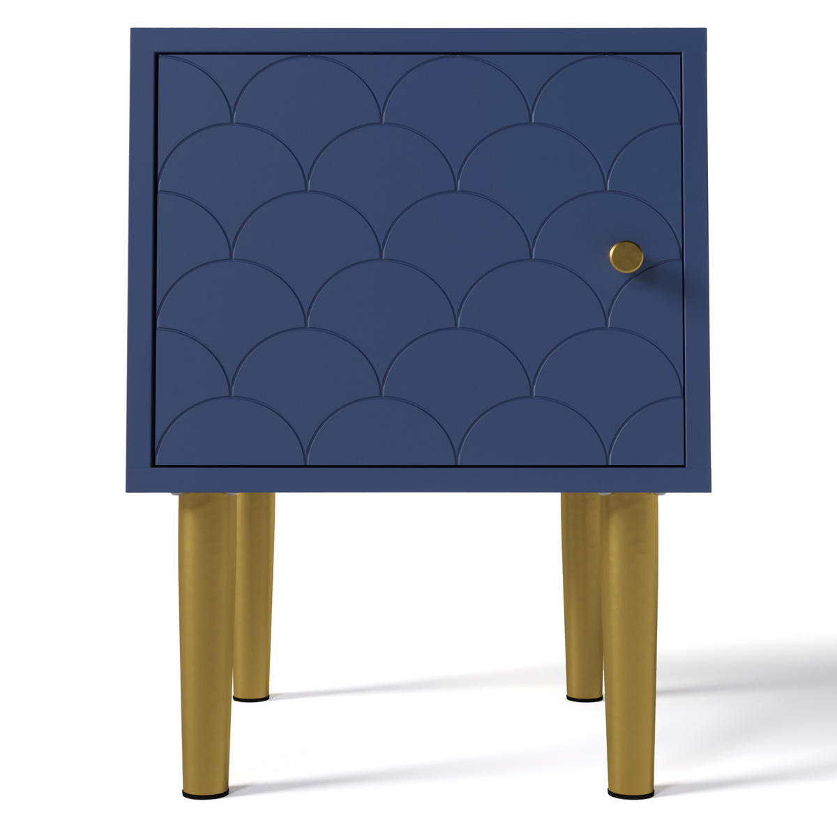 NACHTTISCH 35/35/51 cm in Marineblau mit Fischschuppenmuster und Metallbeinen - Dunkelblau, Holz (35/51/35cm) - Flora Grace