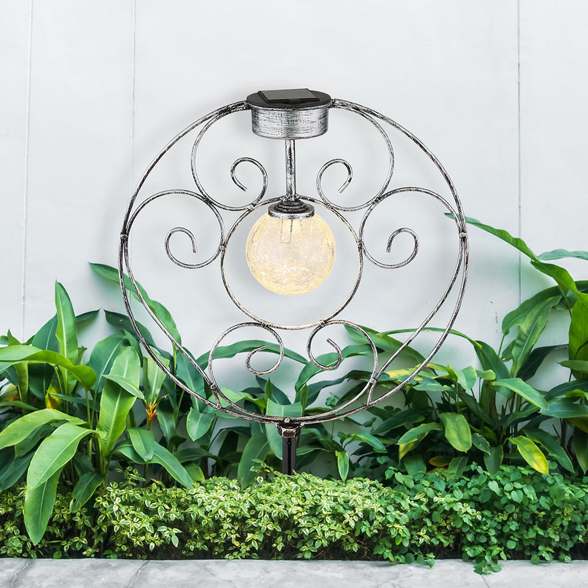 LED AUSSENLEUCHTE Metall Silber Kugel - Silberfarben, Glas (30/8.5/41cm) - Globo Lighting