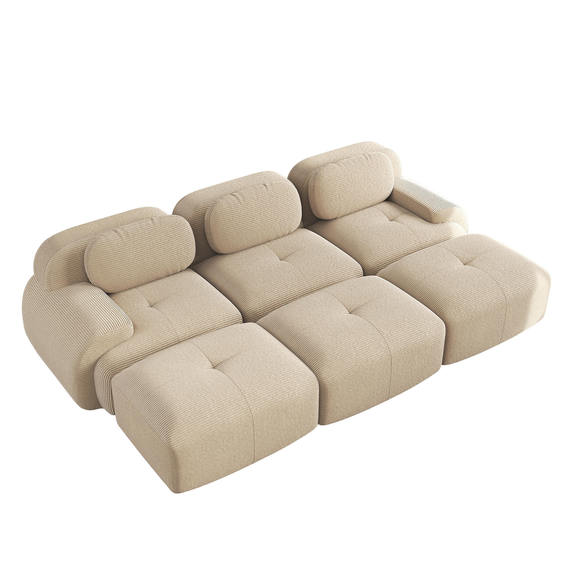 3-SITZER-SOFA DE-34025 modular mit 3 Hockern Beige - Beige, Textil (178/75/298cm) - ComfortXL