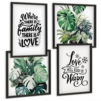 BILDER SET 4er Set - 50x50 cm & 40x60 cm Schwarzer Rahmen - Familie liebt Zuhause Aquarell - Schwarz, Kunststoff (50/50cm) - TULUP