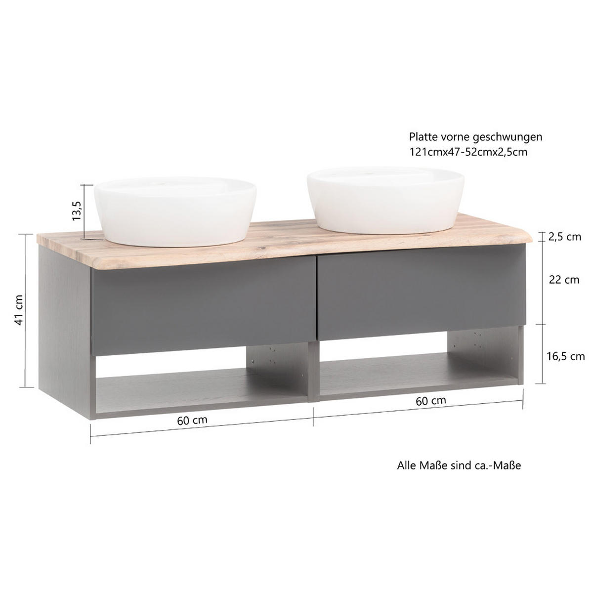 DOPPELWASCHTISCH Kahla-03 - Braun, Holzwerkstoff (121/55/52cm) - Lomado