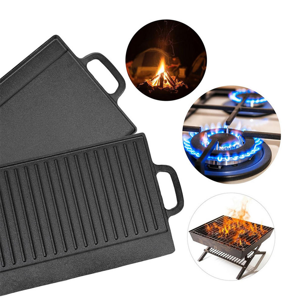 GRILLPFANNE Wendbare aus Gusseisen in Schwarz mit Antihaftbeschichtung 45 x 22 x 2 cm 3,2 kg - Schwarz, Metall (22/45/2cm) - Livingandhome