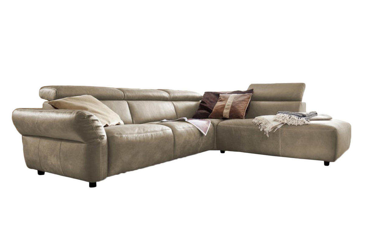 ECKSOFA MOTOR. SITZVORZUG RISO Grau Leder - Schwarz/Grau, Leder (263/240cm) - KAWOLA