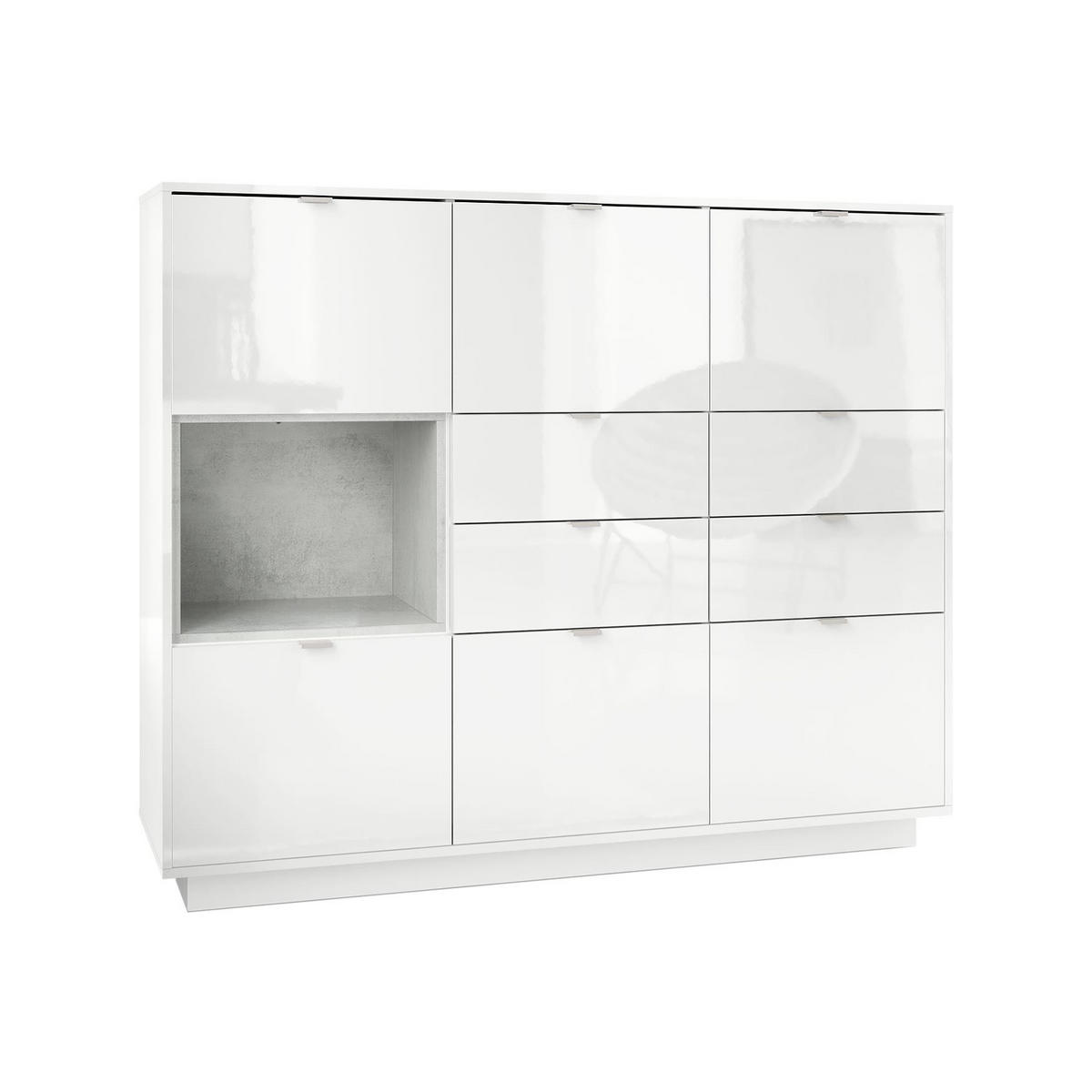 HIGHBOARD Metro Einsatz in Beton Oxid Optik - Hellgrau, Holzwerkstoff (153/123/38cm) - Vladon