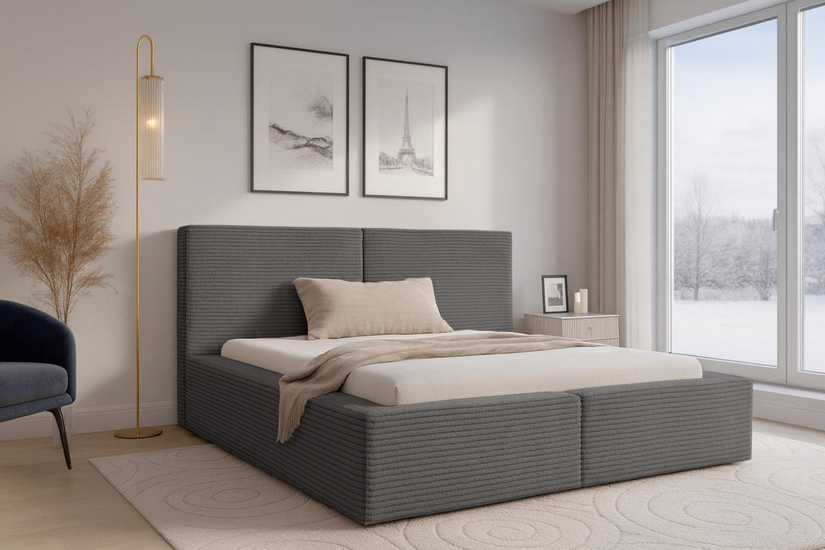 POLSTERBETT BERNO 200/200 in Cord Anthrazit - Anthrazit, Holz/Holzwerkstoff (200/200cm) - Deine Möbel 24
