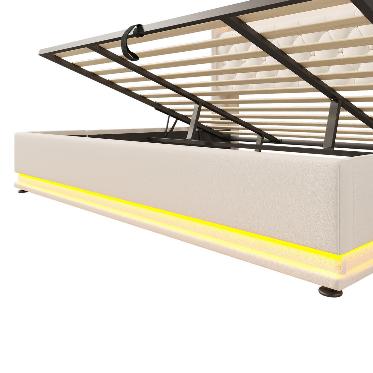 STAURAUMBETT 180/200 cm DE-00579, in PU Weiß, LED-Beleuchtung - Weiß, Metall (180/200cm) - ComfortXL