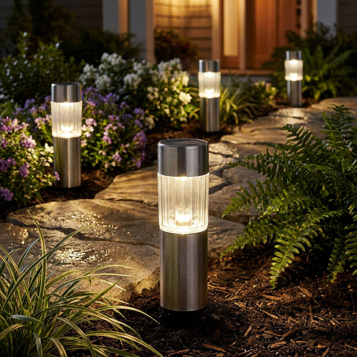 LED SOLARLAMPE Edelstahl Silber Außenbereich 8er Set - Silberfarben, Metall (4.6/4.6/25cm) - Globo Lighting