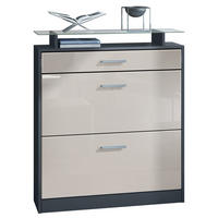 SCHUHSCHRANK Loret Fronten in Sandgrau Hochglanz - Sandfarben, Holzwerkstoff (89/104/23cm) - Vladon