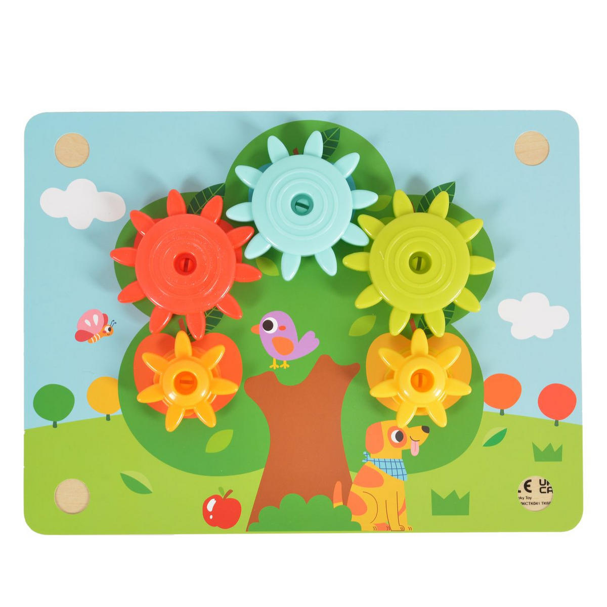 HOLZSPIELZEUG Zahnräderspiel TK352 bunt Holz, 19-teilig, Zahnräder, Steckspiel, Motorikspiel, Farben - Multicolor, Holz (29/22cm) - Tooky Toy