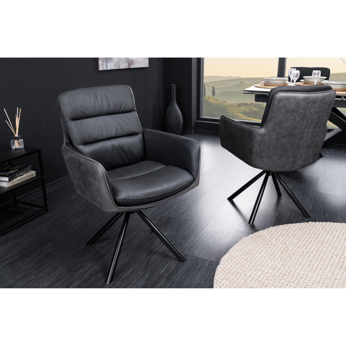 STUHL BIG GEORGE Echtleder, Microfaser Schwarz, Anthrazit - Grau, Leder/Textil (58/88/66cm) - riess-ambiente