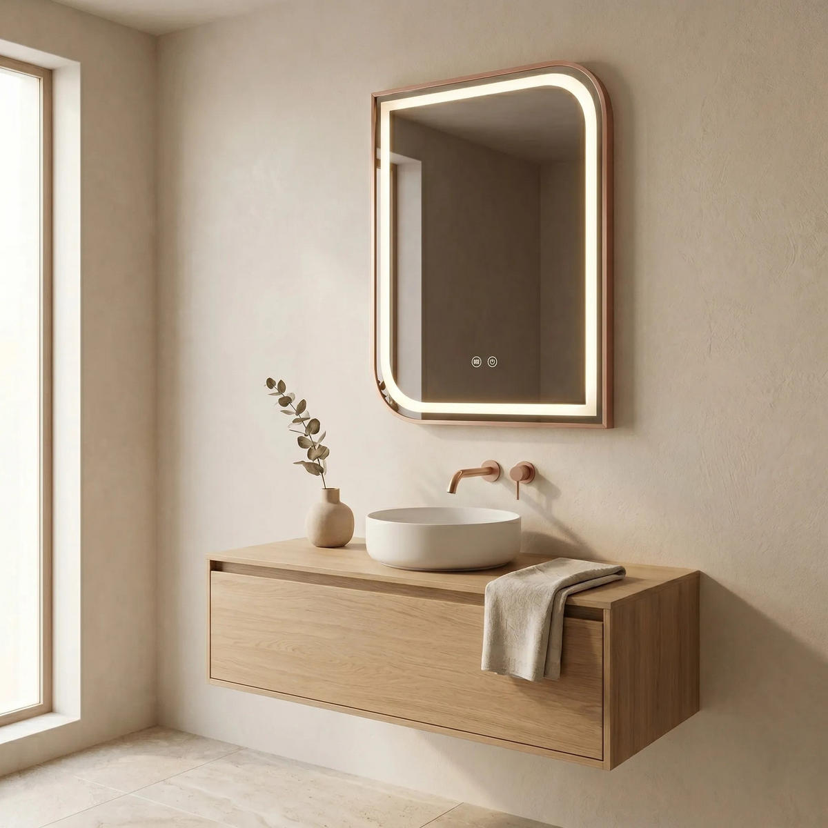 SPIEGEL Rea Led Zone 70x50 Brush Rose Gold - Goldfarben, Glas (50/70/2.5cm) - REA