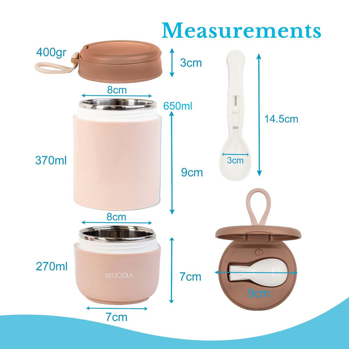 THERMO LUNCH BEHÄLTER 270/370 ml - Rosa, Metall (0.37L) - Intirilife
