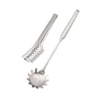 SPAGHETTILÖFFEL und Spaghettizange (2er Set) - Silberfarben, Metall - Intirilife