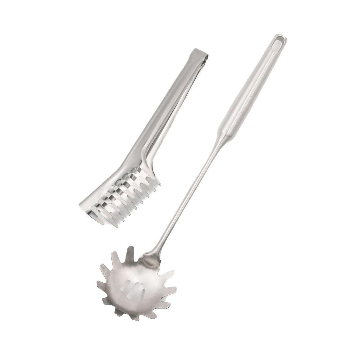 SPAGHETTILÖFFEL und Spaghettizange (2er Set) - Silberfarben, Metall - Intirilife