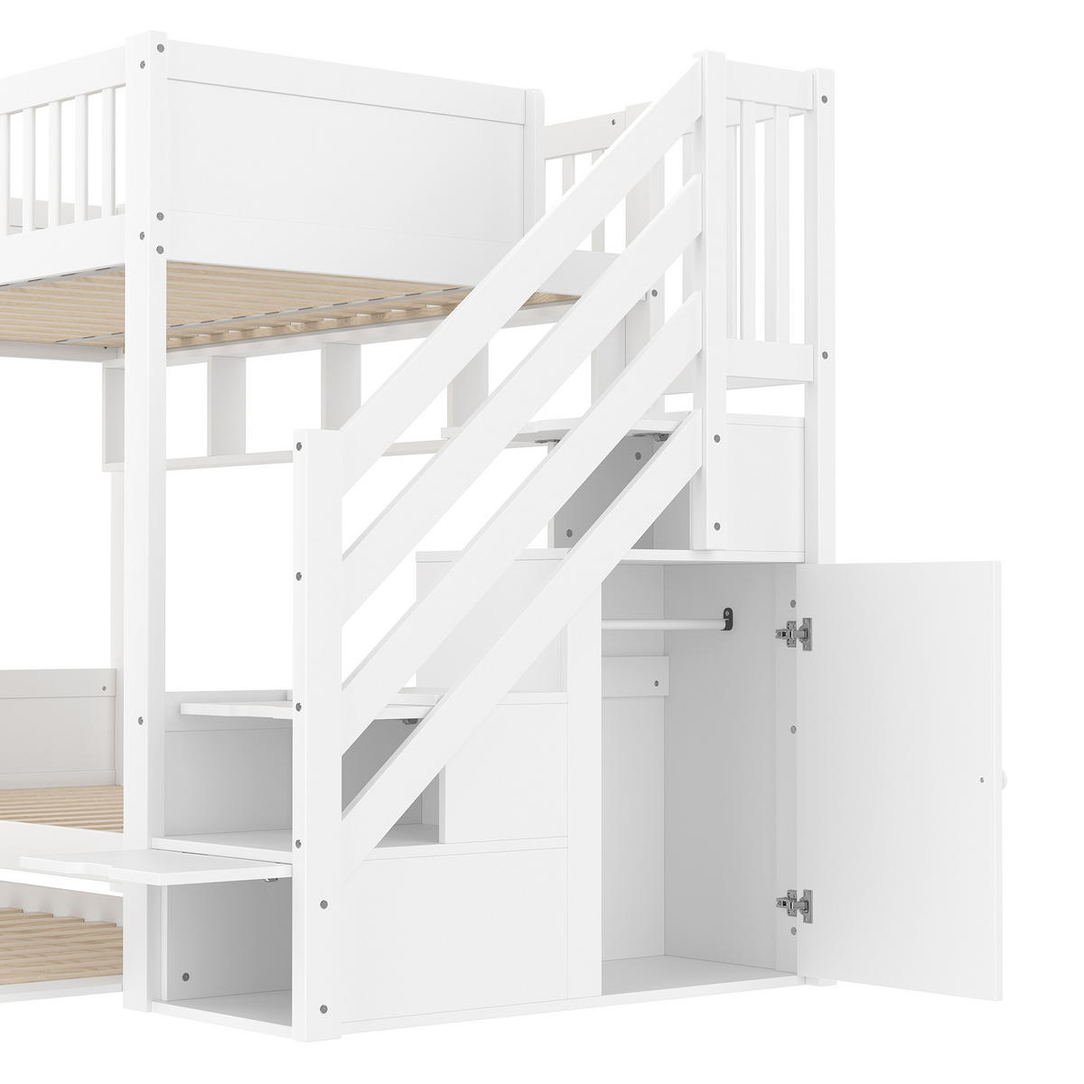 ETAGENBETT Kiefernholz Weiß 90/200 cm mit Ausziehbett und Kleiderschrank - Weiß, Holz (90/200cm) - ComfortXL