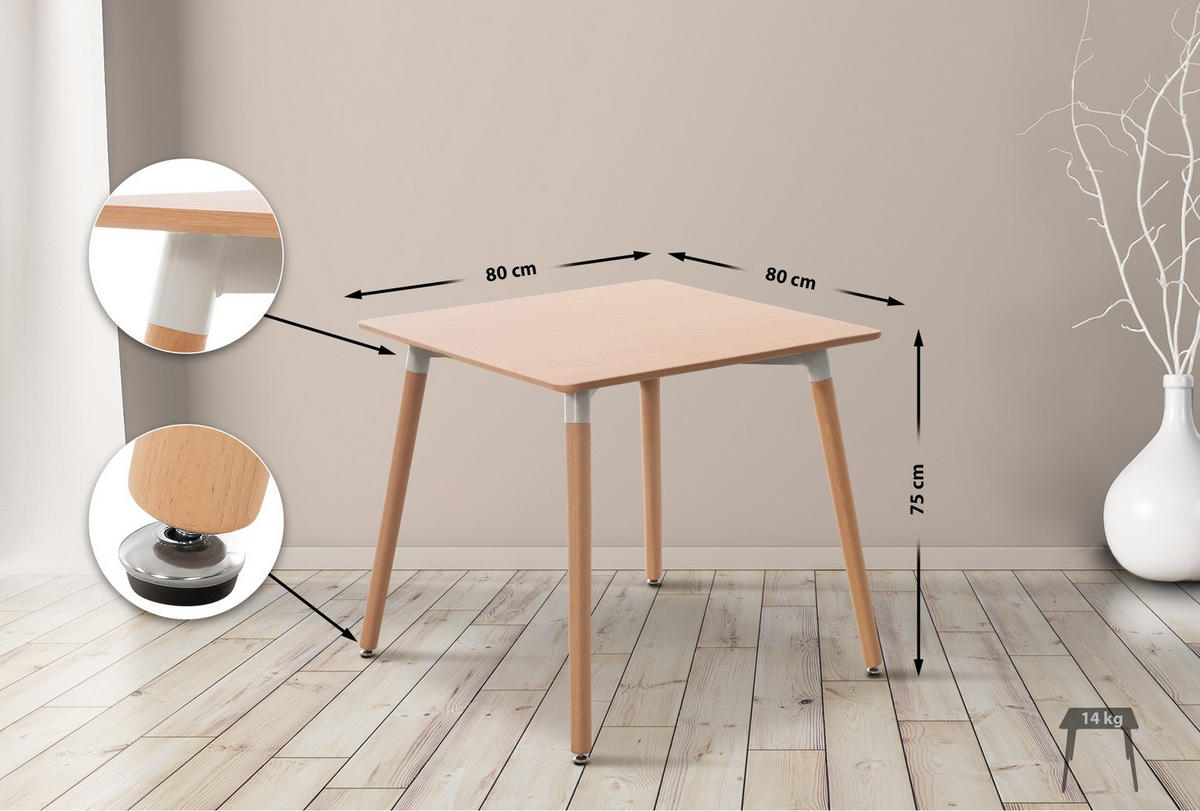 KONSOLENTISCH eckig 80/80/75 cm Holz natura - Eukalyptusholzfarben, Holz (80/80/75cm) - CLP