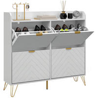 SCHUHSCHRANK DE-15008 4 Klapptüren mit verstellbaren Böden Weiß - Weiß, Holzwerkstoff (106/102/24cm) - ComfortXL