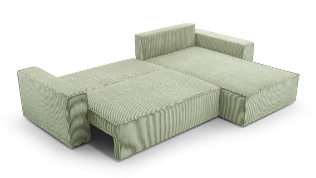 ECKSOFA L Form Cedria Salbeigrün 287/145/85 cm mit Schlaffunktion - Schwarz/Grün, Kunststoff/Textil (287/145cm) - AX Living