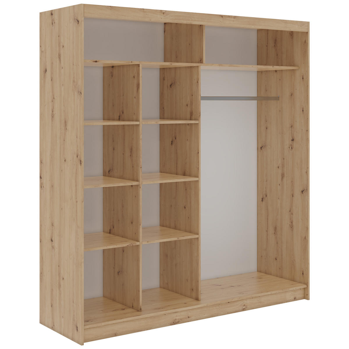 SCHWEBETÜRENSCHRANK 200 - VERONA - Eiche Artisan mit Spiegel - Alufarben/Eiche Artisan, Holzwerkstoff/Metall (200/216/61cm) - MKS