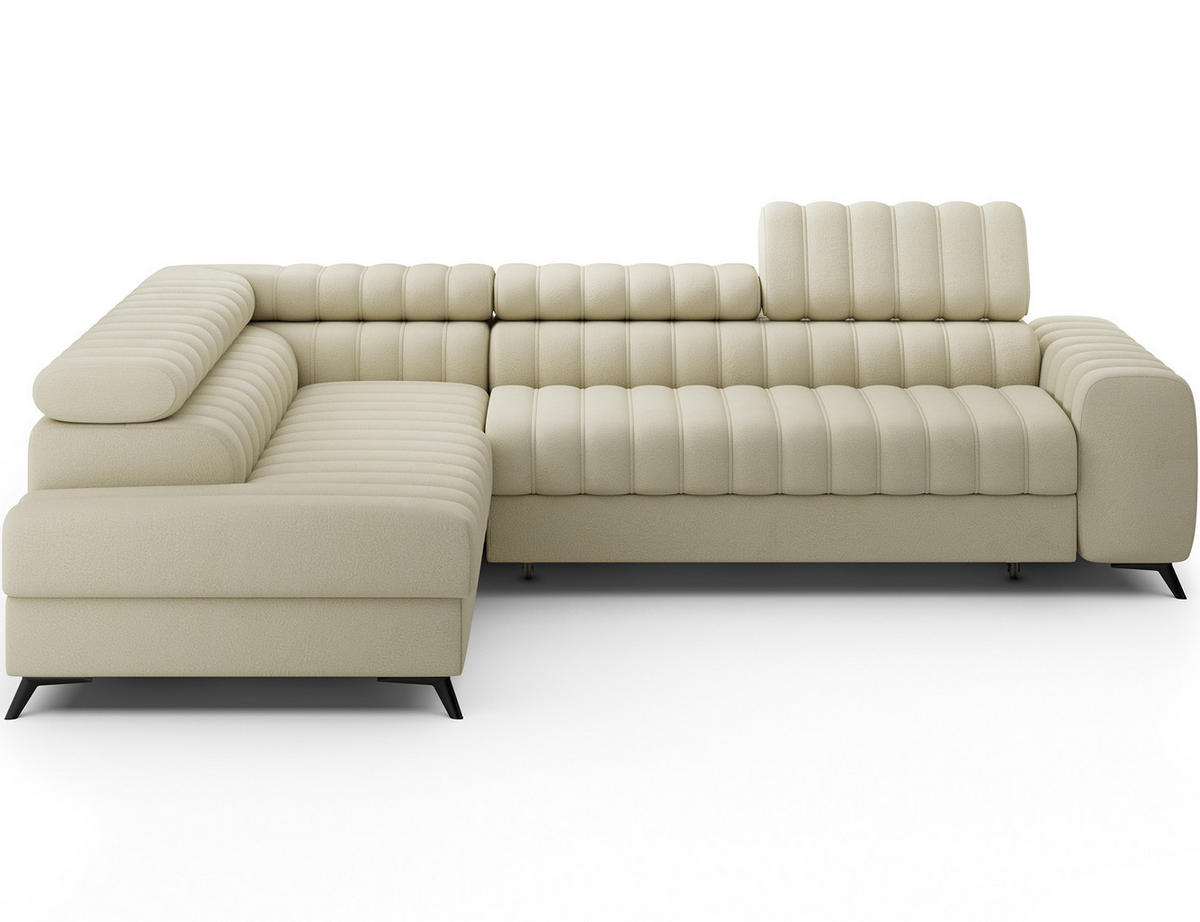 KANEDO Ecksofa mit Schlaffunktion und Bettkasten – Modernes Designsofa, verstellbare Kopfstützen, Metallfüße - Beige, Kunststoff (269/86cm) - Wohnideebilder