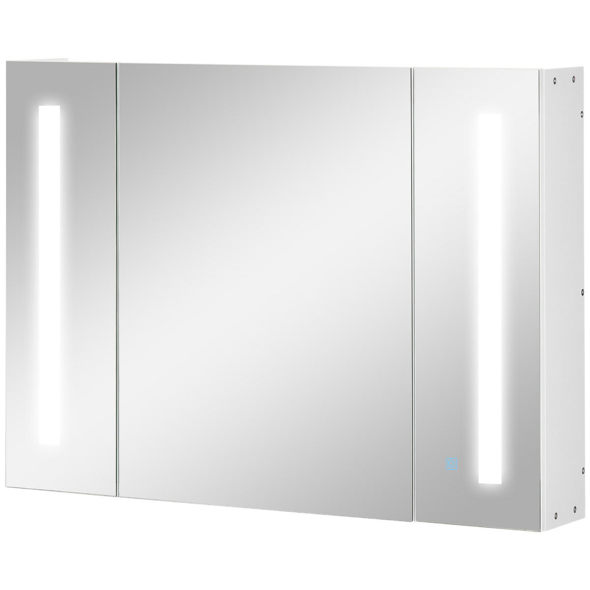 BADEZIMMER-SPIEGELSCHRANK mit 3 Schränken, 3 Ablagen und LED-Beleuchtung, 90 x 15 x 65 cm ,Weiß - Weiß, Glas (90/65/15cm) - Vallsero