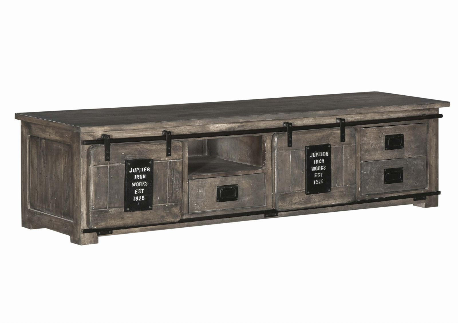 TV-BOARD Mango 200x55x50 grau lackiert RAILWAY #251 - Grau, Holz (200/50/55cm) - Massivmoebel24