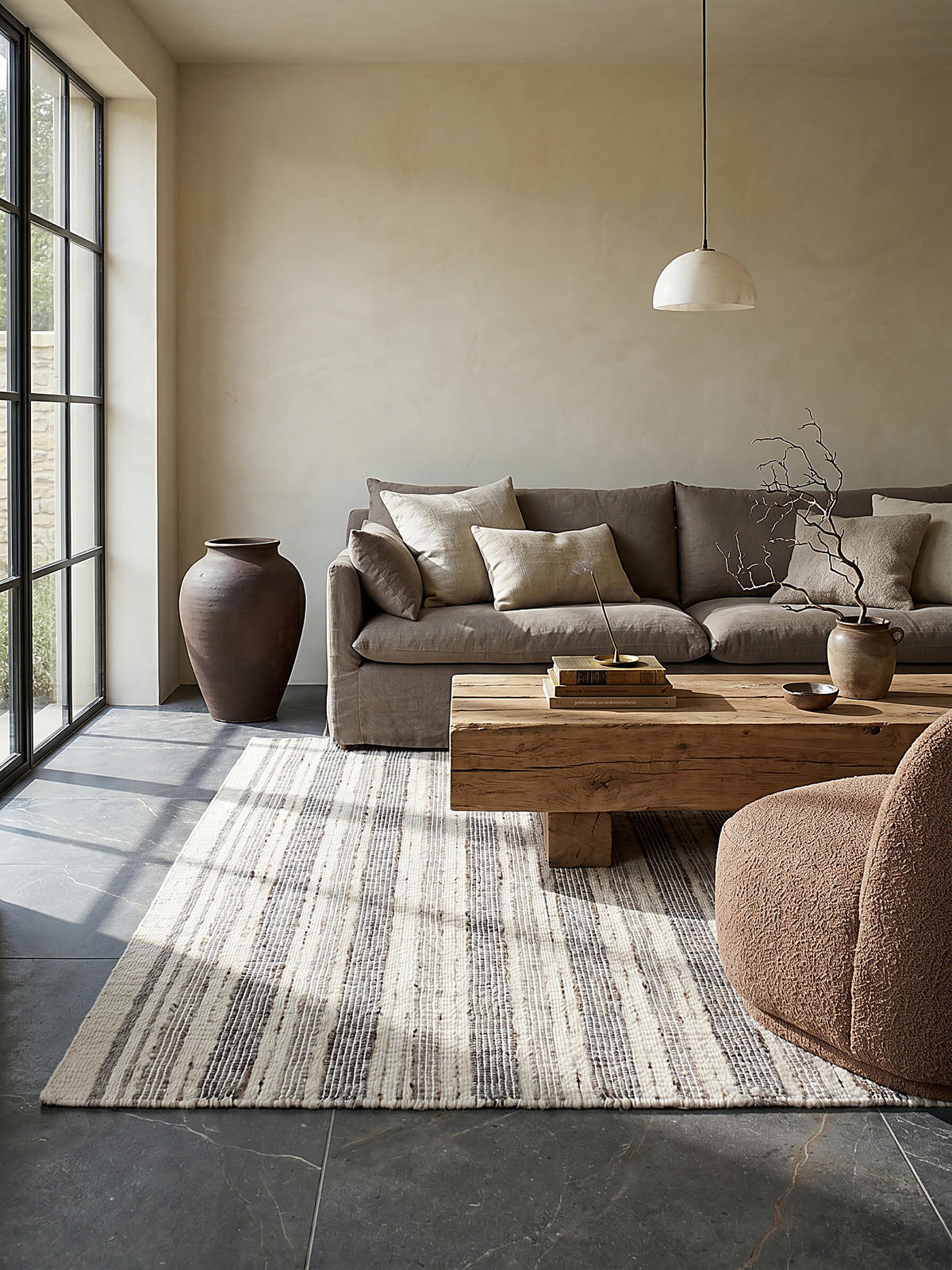 TEPPICH aus Wolle handgewebt HYTHE in Natur, gestreift, 140 x 200 cm - Beige, Textil (200/140cm) - KADIMA DESIGN