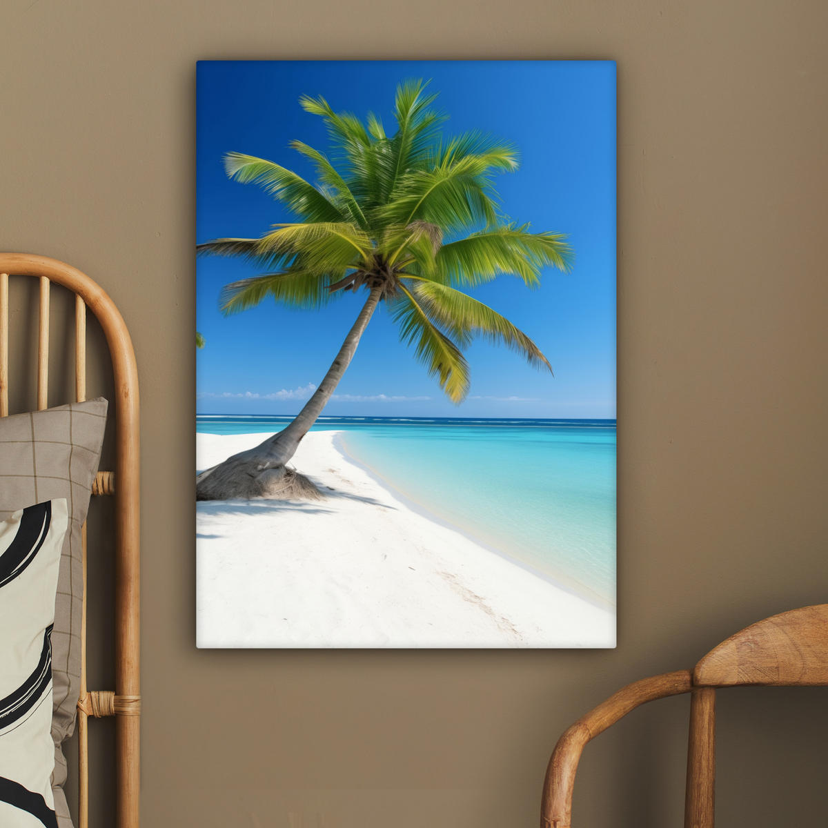 LEINWANDBILD Strand - Palme - Tropisch - Meer 60x80 cm - Grün, Textil (60/80cm) - MuchoWow