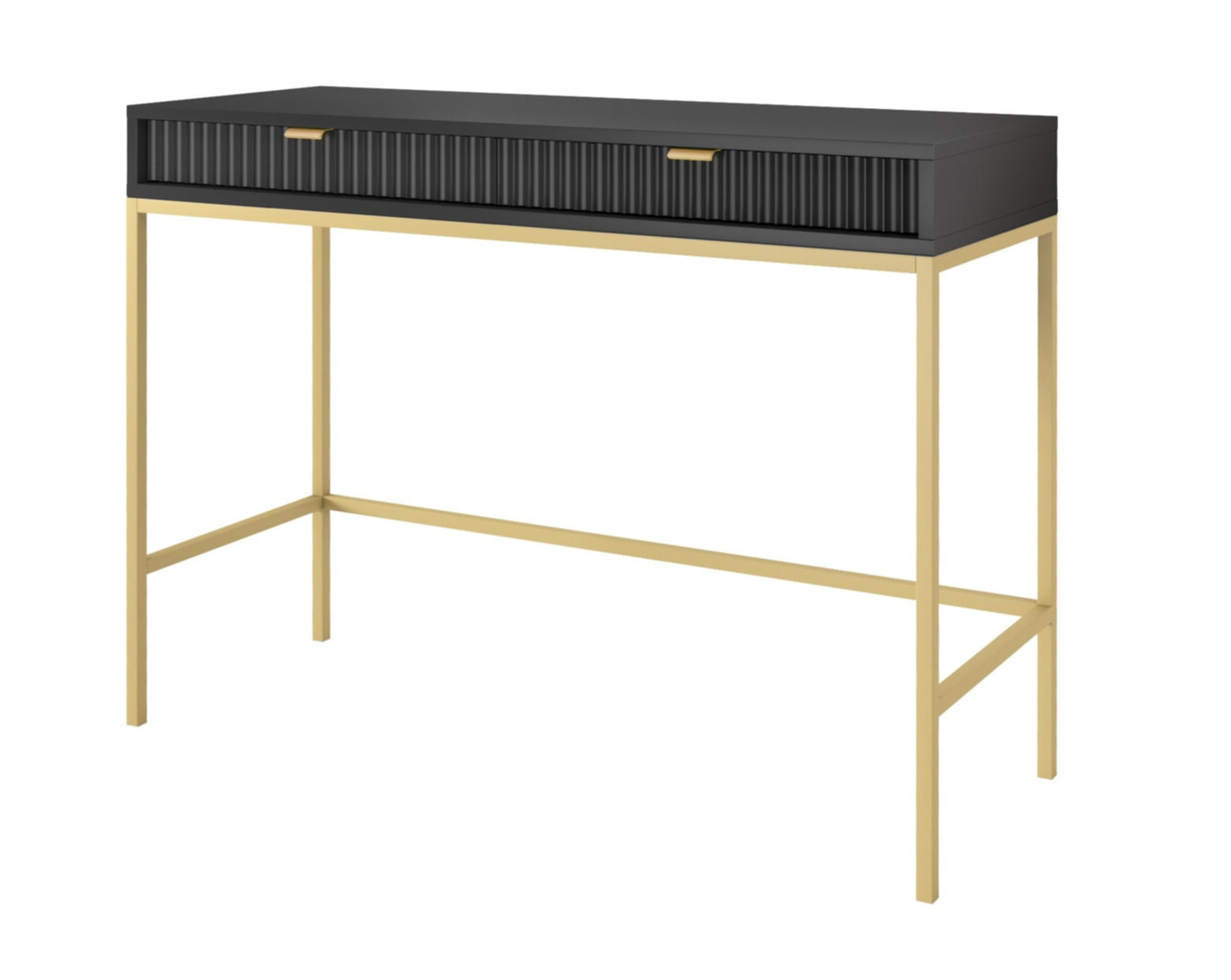 SCHMINKTISCH mit Schublade 104 cm Galla, Geriffelte Fronten, Schwarz + Gold - Goldfarben/Schwarz, Holz (104/77/50cm) - Emporius