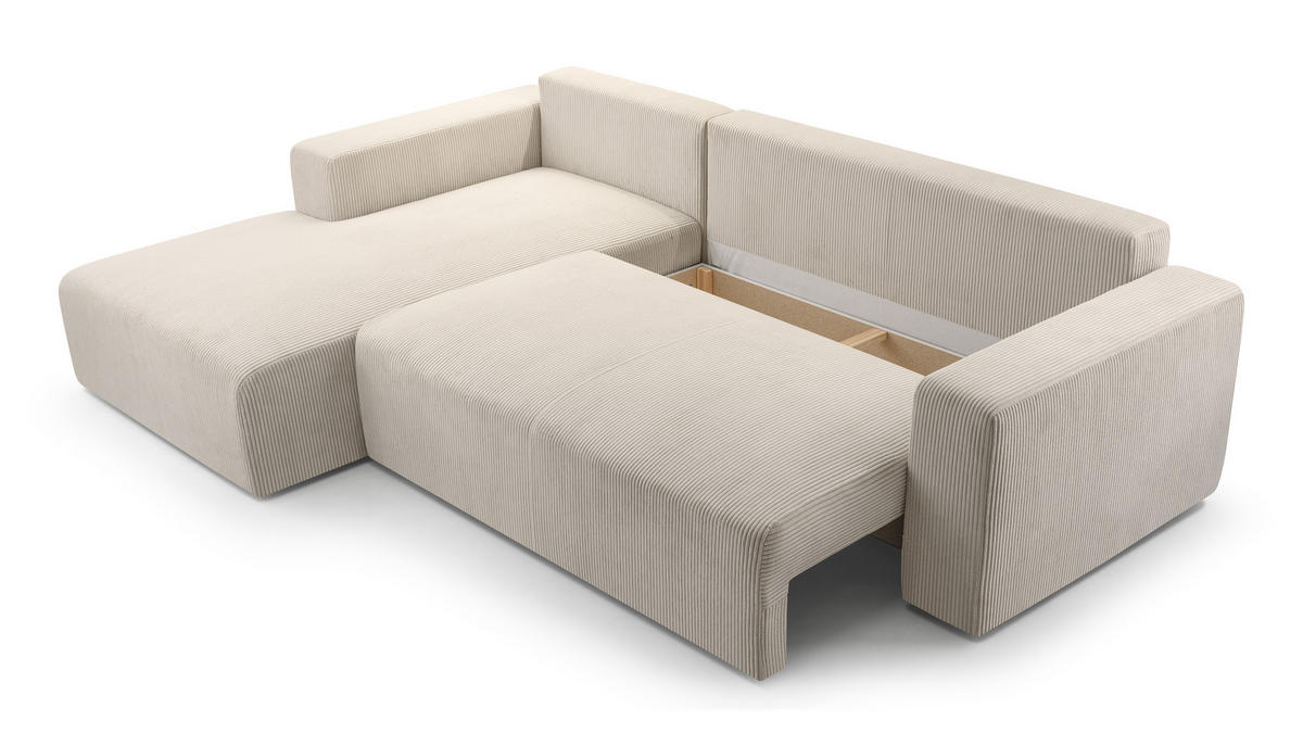 ECKSOFA L Form Catea Weiß 279/145/84 cm Links mit Schlaffunktion - Creme/Schwarz, Kunststoff/Textil (145/279cm) - AX Living