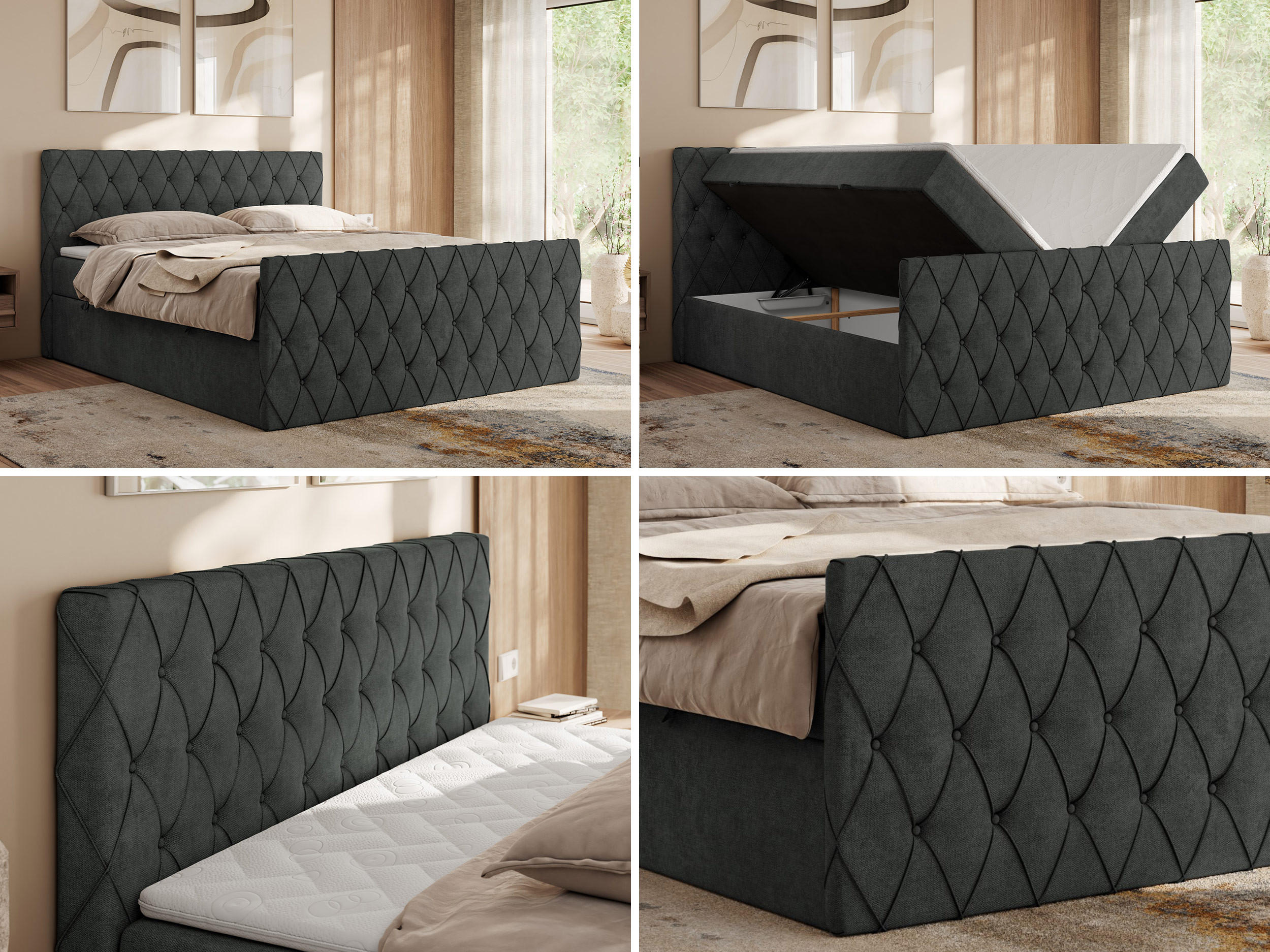 Thumbnail - MKS Boxbett, Dunkelgrau, Textil, 2-Sitzer, H4, 7-Zonen, Rechteckig, 120x200 cm, Oeko-Tex®, Schlafzimmer, Betten, Boxspri...