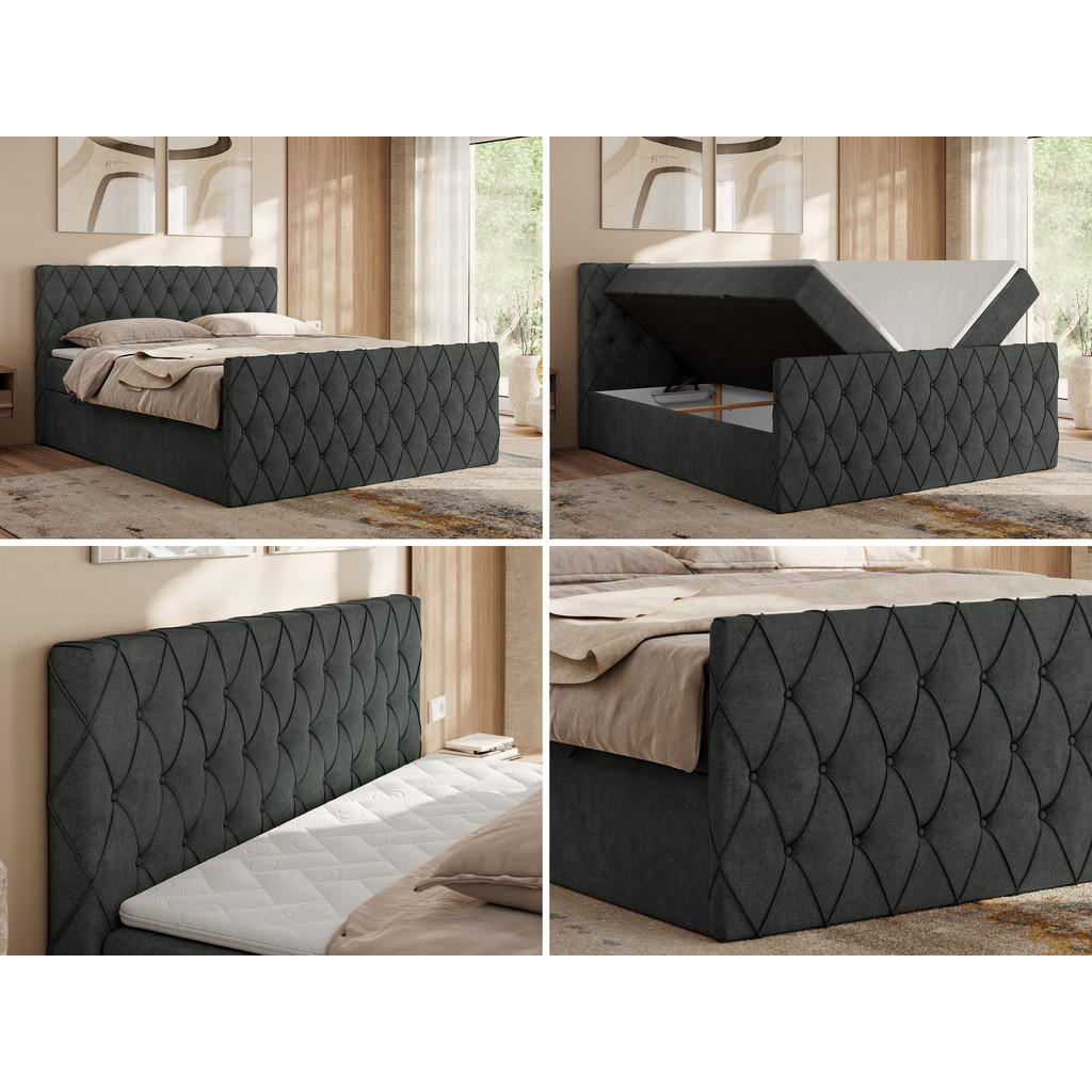 Thumbnail - MKS Boxbett, Dunkelgrau, Textil, 2-Sitzer, H3, 7-Zonen, Rechteckig, 140x200 cm, Oeko-Tex®, Schlafzimmer, Betten, Boxspri...