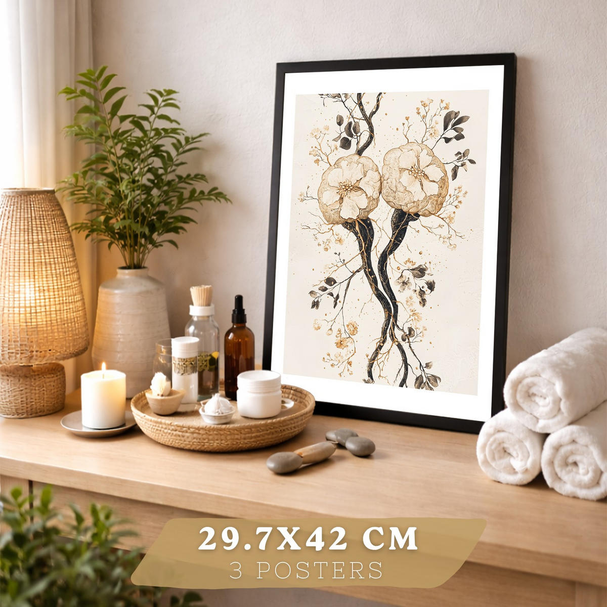 POSTER Set aus 3 Neuronale Anatomie Drucke und Wandbilder mit Neuronen Synapsen und Gehirn Minimalistischer Floraler Stil Größe Rahmenlos A3 - Klar, Papier (29.7/42/3cm) - Nacnic