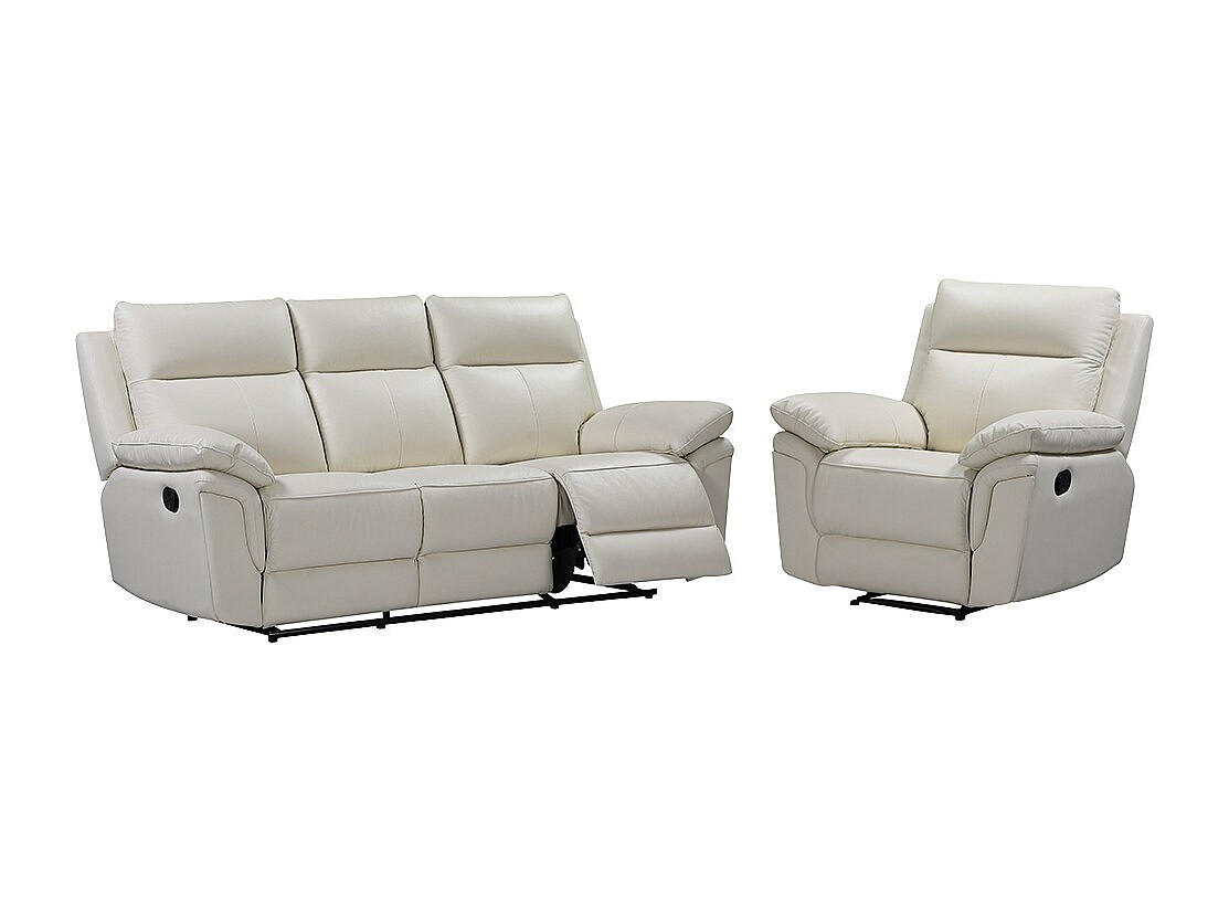 SOFAGARNITUR mit Relaxfunktion - 4 -Sitzer - Leder - elfenbeinfarben - PAKITA - Weiß, Leder (208/102/92cm) - Vente-Unique