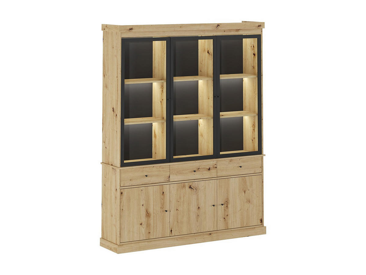 VITRINENSCHRANK - 172.5 cm x 39.6 cm - Glas, Holz, Platte - Schwarz, Naturfarben Hell - MARSORIA - Schwarz/Naturfarben, Glas/Holz (172.5/217.8/39.6cm) - Vente-Unique