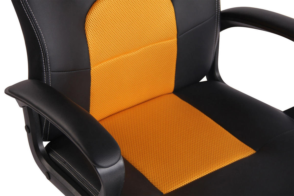 DREHSTUHL Lederlook schwarz/gelb - Gelb/Schwarz, Kunststoff/Textil (61/106/59cm) - CLP